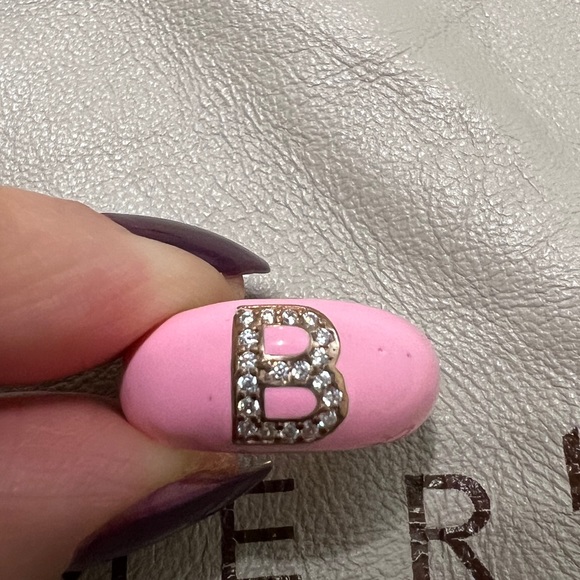 “B” INITIAL SILVER Light Pink Enameled Silver Letter Ring - Picture 1 of 4